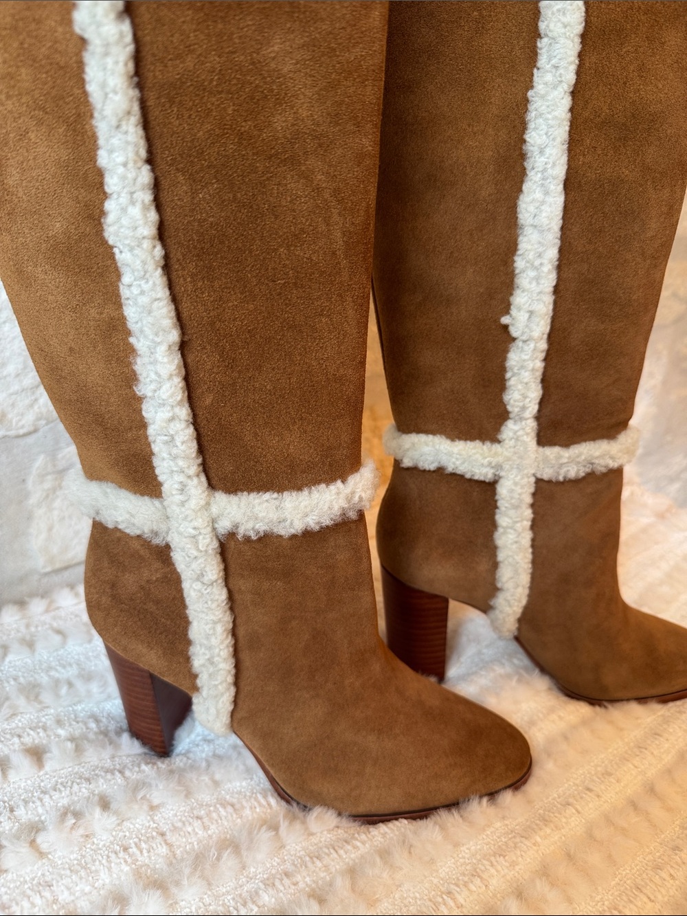 Lauren Ralph Lauren Chestnut Suede Tall Shearling-Trim Boots (Gorgeous) - Picture 4 of 11